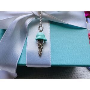 Tiffany & Co. BLUE Enamel Ice Cream Cone Charm Pendant Silver